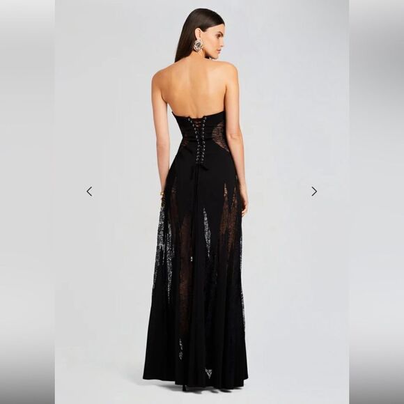 Retrofete Evangeline Dress black corset lace up maxi high slit gown bustier XS - Picture 3 of 16